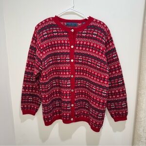 Karen Scott II Pure Wool Fair Isle Cardigan Sweater 1X